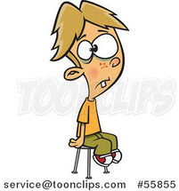 Cartoon White Boy Sitting and Posing Unenthusiasticly for a School Photo by Toonaday