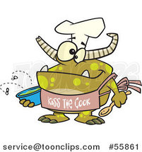 Cartoon Chef Monster Wearing a Kiss the Cook Apron by Toonaday