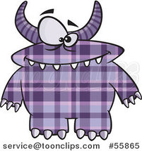 Cartoon Spotted and Horned Purple Plaid Monster by Toonaday