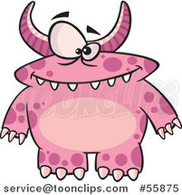 Cartoon Spotted and Horned Pink Monster by Toonaday