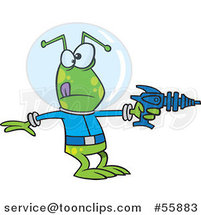 Cartoon Alien Invader Pointing a Ray Gun by Toonaday
