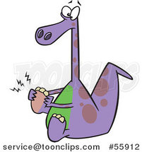 Cartoon Purple Dinosaur with a Sore Foot by Toonaday