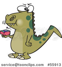 Cartoon Green Dinosaur Eating a Block by Toonaday
