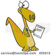 Cartoon Happy Dinosaur Holding a Contract by Toonaday