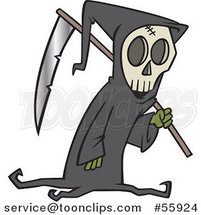 Cartoon Grim Reaper Carrying a Scythe over His Shoulder by Toonaday