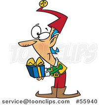 Cartoon Christmas Elf Holding out a Gift by Toonaday