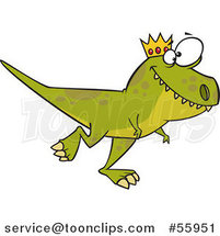 Cartoon Green King T Rex Dinosaur Walking by Toonaday