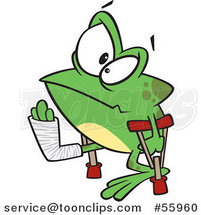 Cartoon Lame Injured Frog with Crutches by Toonaday