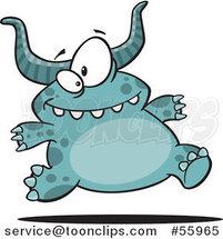 Cartoon Happy Blue Horned Monster Running by Toonaday