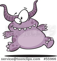 Cartoon Happy Purple Horned Monster Running by Toonaday
