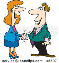 Cartoon Business Man and Lady Shaking Hands by Toonaday