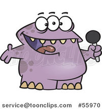 Cartoon Happy Purple Monster Singing Karaoke or Hosting by Toonaday