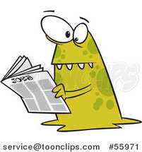 Cartoon Spotted Green Monster Reading the Job Classifieds by Toonaday