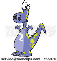 Cartoon Purple Dinosaur with a Number Two on His Tummy by Toonaday