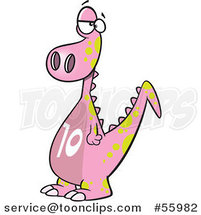 Cartoon Pink Dinosaur with a Number Ten on His Tummy by Toonaday