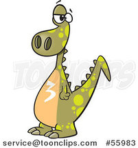 Cartoon Green Dinosaur with a Number Three on His Tummy by Toonaday