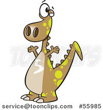 Cartoon Brown Dinosaur with a Number Five on His Tummy by Toonaday