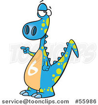 Cartoon Blue Dinosaur with a Number Six on His Tummy by Toonaday