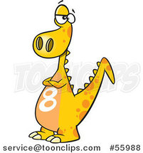 Cartoon Yellow Dinosaur with a Number Eight on His Tummy by Toonaday