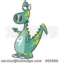 Cartoon Green Dinosaur with a Number Nine on His Tummy by Toonaday