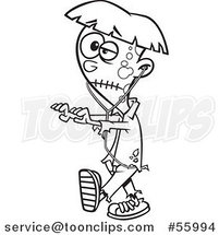 Black and White Cartoon Halloween Teen Zombie Boy Walking with Earbuds by Toonaday