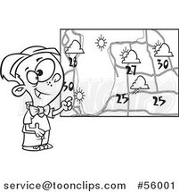 Black and White Cartoon Weather Boy Discussing by a Map by Toonaday