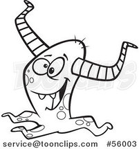 Black and White Cartoon Happy Horned Monster by Toonaday