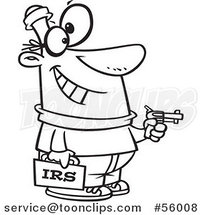 Black and White Cartoon IRS Theft Guy Holding a Gun by Toonaday