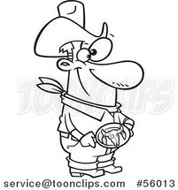 Black and White Cartoon Cowboy Guy Showing His Bull Belt Buckle by Toonaday