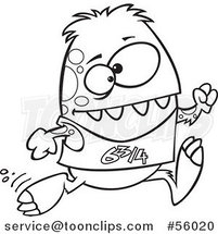 Black and White Cartoon Athletic Monster Running a Marathon by Toonaday