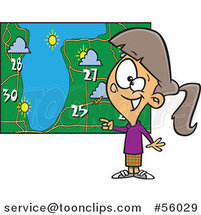 Cartoon White Weather Girl Discussing by a Map by Toonaday