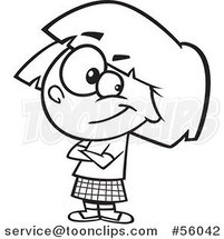 Black and White Cartoon Confident Little Girl with Folded Arms by Toonaday
