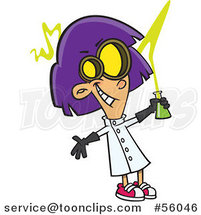 Cartoon Purple Haired White Mad Scientist Girl Holding up a Flask by Toonaday