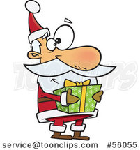 Cartoon Santa Claus Holding a Christmas Gift by Toonaday