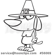 Cartoon Outline Thanksgiving Pilgrim Dog by Toonaday