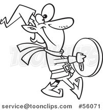 Cartoon Outline Christmas Elf Marching and Playing the Cymbals by Toonaday