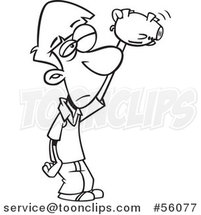 Cartoon Outline Broke Boy Shaking and Looking into an Empty Piggy Bank by Toonaday