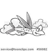 Cartoon Outline Flying Fish over Clouds by Toonaday
