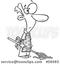 Cartoon Outline House Husband Mopping by Toonaday
