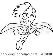 Cartoon Outline Super Hero Boy Flying by Toonaday