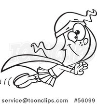 Cartoon Outline Super Girl Holding Her Arms out and Flying by Toonaday