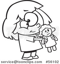 Cartoon Outline Sweet Girl Holding out Her Doll by Toonaday