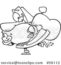 Cartoon Outline Sneaky Santa Claus Gesturing Silence and Tip Toeing on Christmas Eve by Toonaday