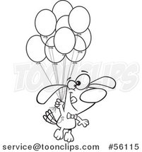 Outline Cartoon Dog Foating with a Bunch of Party Balloons by Toonaday