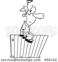 Outline Cartoon Guy Sitting and Thinking Ont He Fence by Toonaday