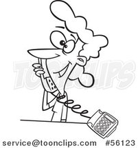 Outline Cartoon Lady Talking on a Landline Telephone by Toonaday