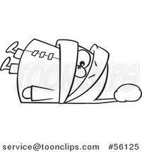 Outline Cartoon Boy Fallen over in an Overkill of Winter Clothing by Toonaday