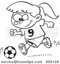 Outline Cartoon Little Girl Playing Soccer by Toonaday