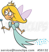 Cartoon Blond Tooth Fairy Girl Flying with a Wand by Toonaday