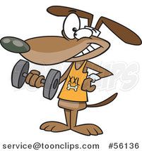 Cartoon Brown Dog Working out with a Dumbbell by Toonaday